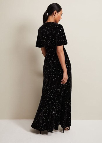 Phase Eight Petite Holly Velvet Star Wrap Dress Black Canada | RJNIEV-160